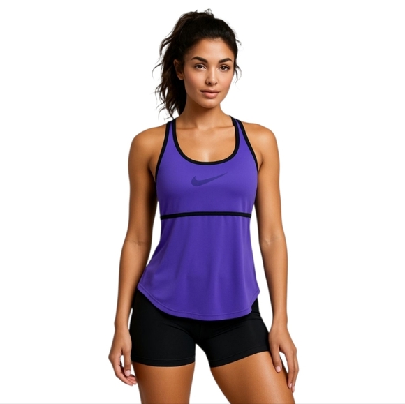 Nike swim tank top with built in bra purple & black size 8 - Picture 1 of 14